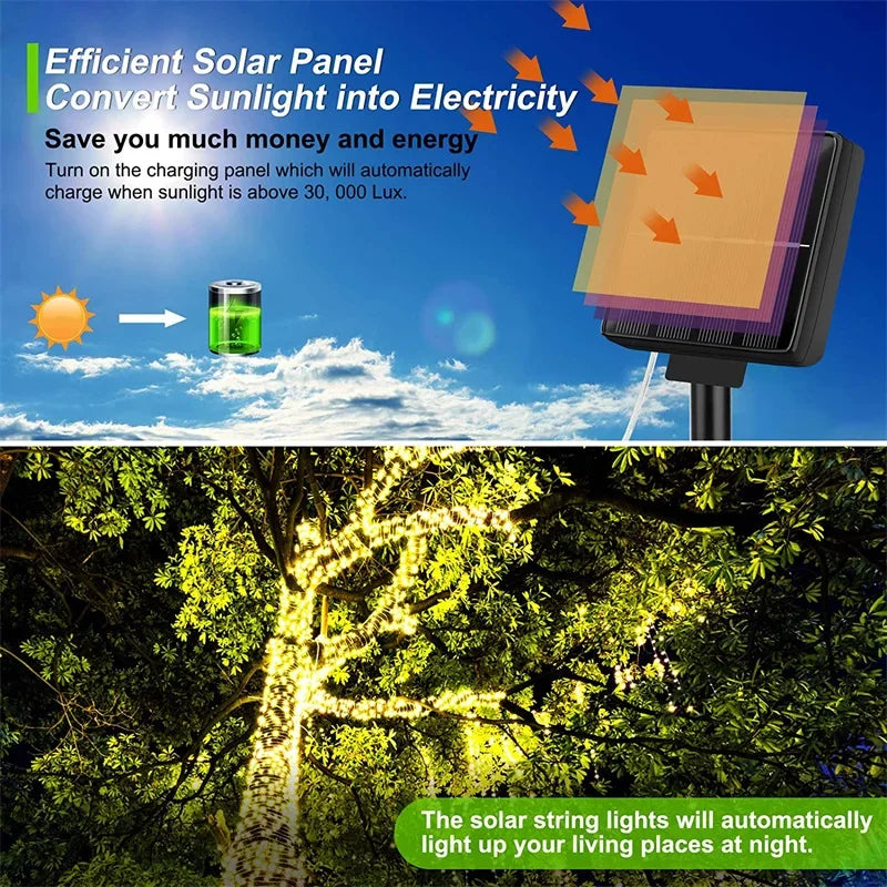 Solar LED Fairy String Lights Outdoor Waterproof Garden Patio Decor