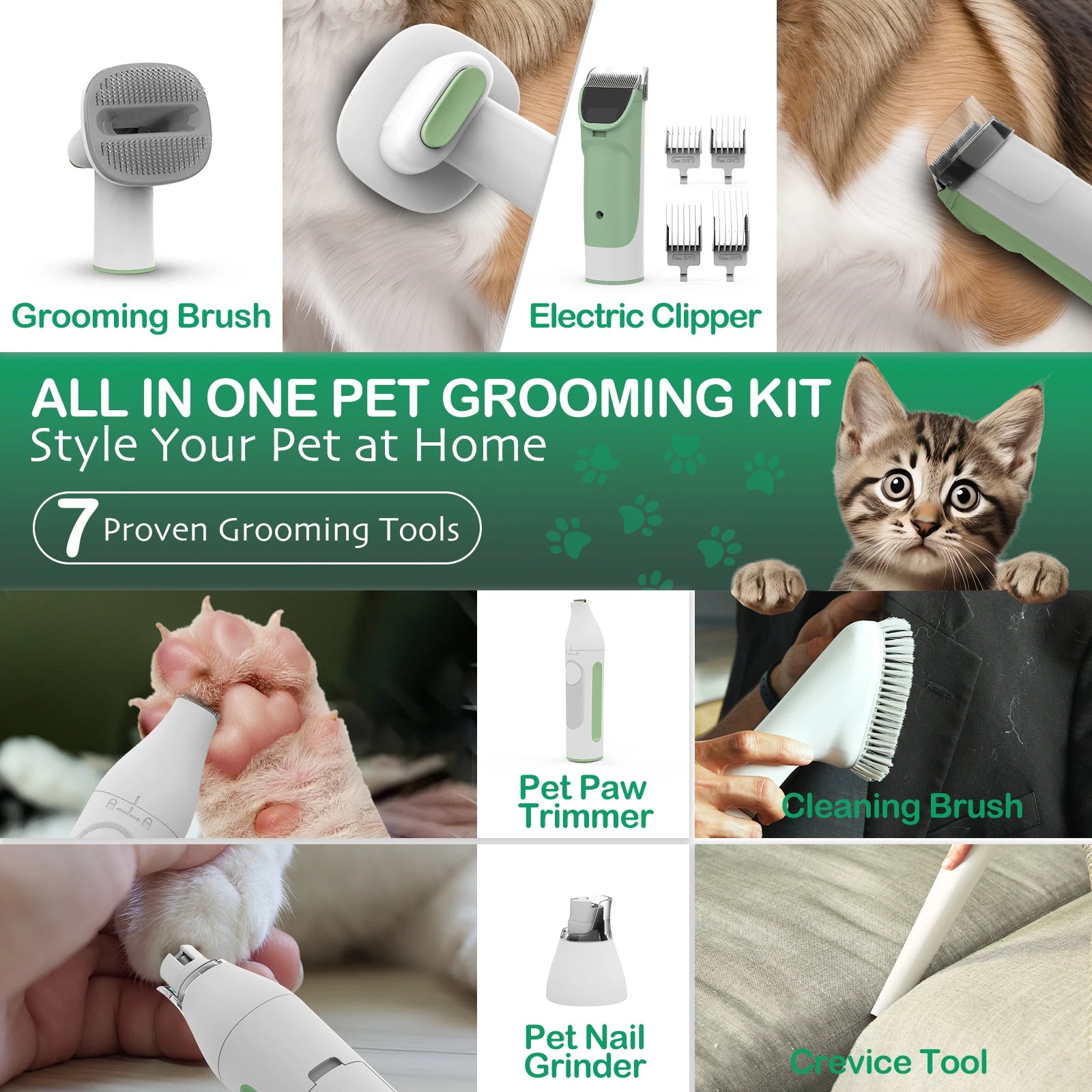 Pet Grooming Kit Dog Cat Hair Brush Nail Clipper Grinder Set