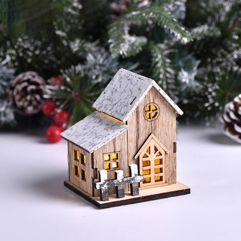 LED Wooden Christmas House Desktop Decoration Holiday Home Decor
