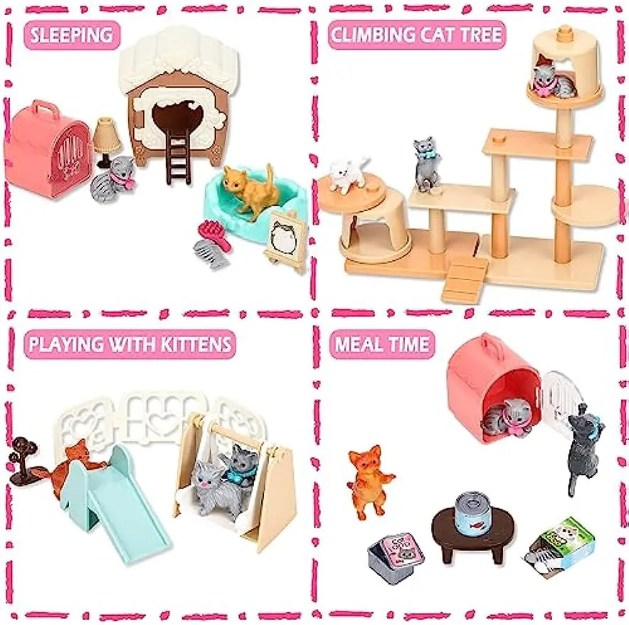Kids Cat Pretend Play Toy Set Interactive Cat Care Center