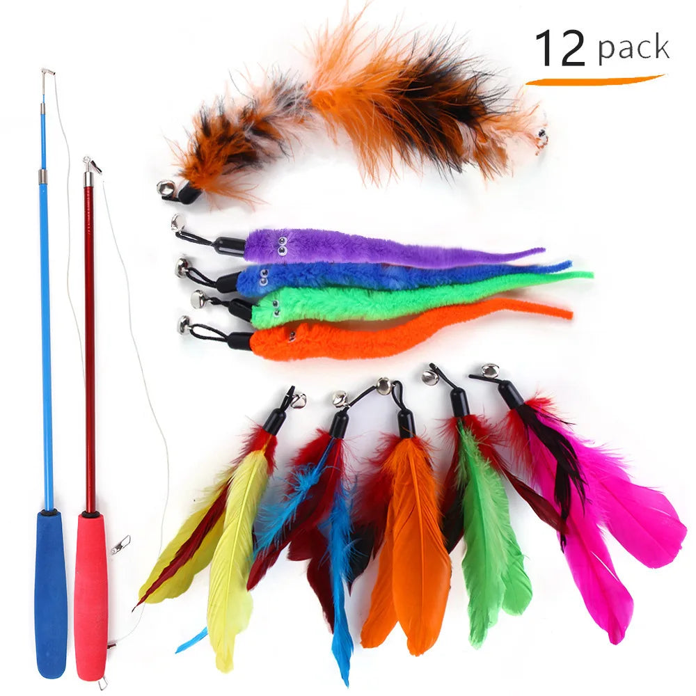 Interactive Cat Toy Set Teaser Wand and Plush Mouse for Kittens