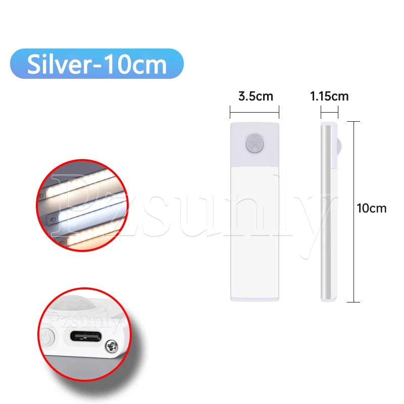 LED Motion Sensor Bar Light USB Rechargeable Cabinet Night Light