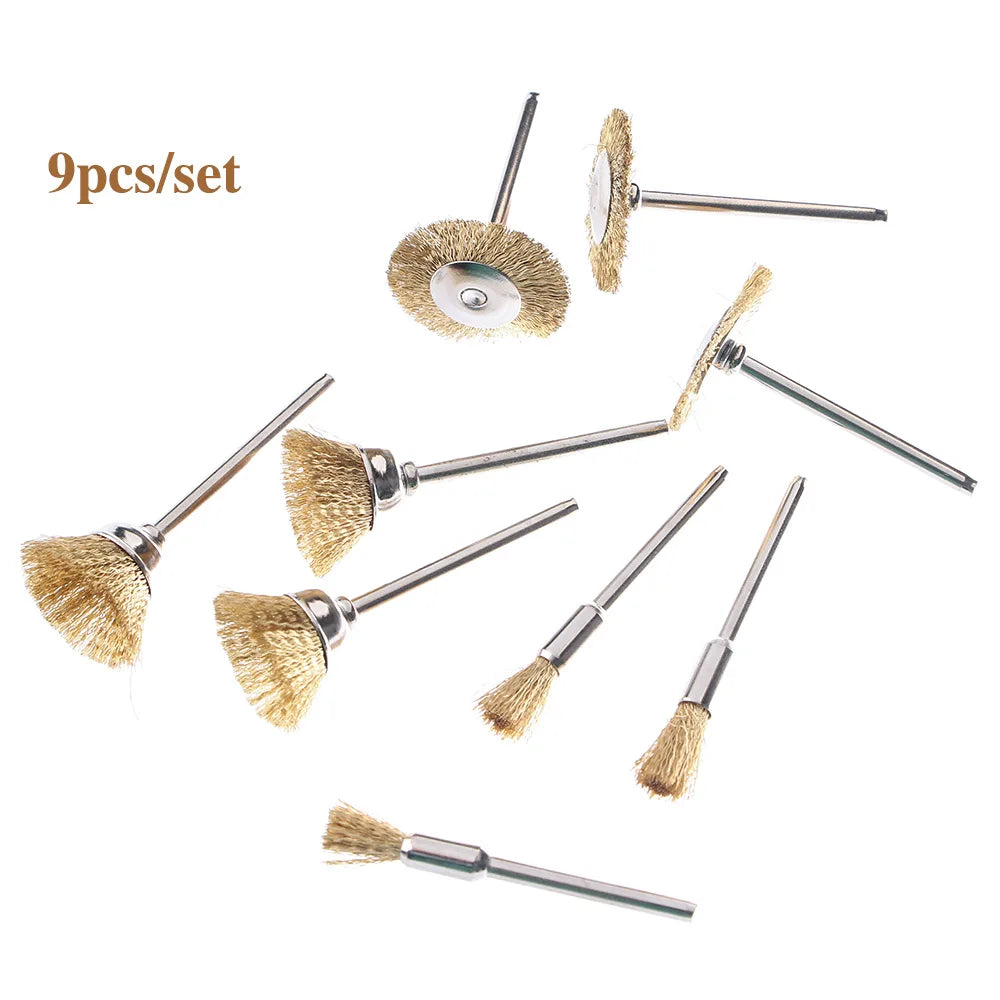 9pcs Brass Wire Brush Set Rotary Tool Polishing Cleaning Kit