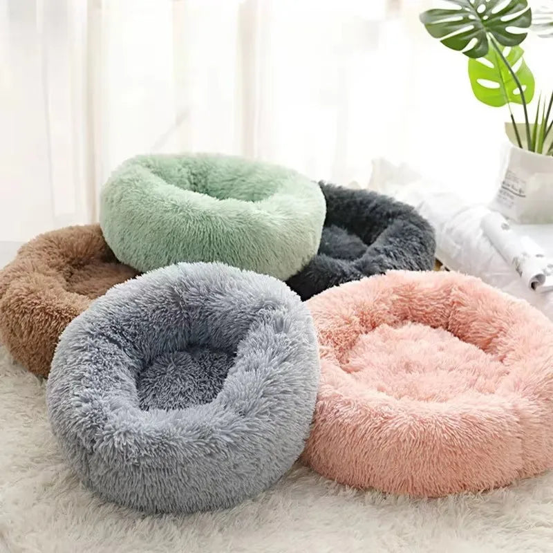Striped Plush Pet Bed Round Nest Soft Warm Bed for Cats and Dogs
