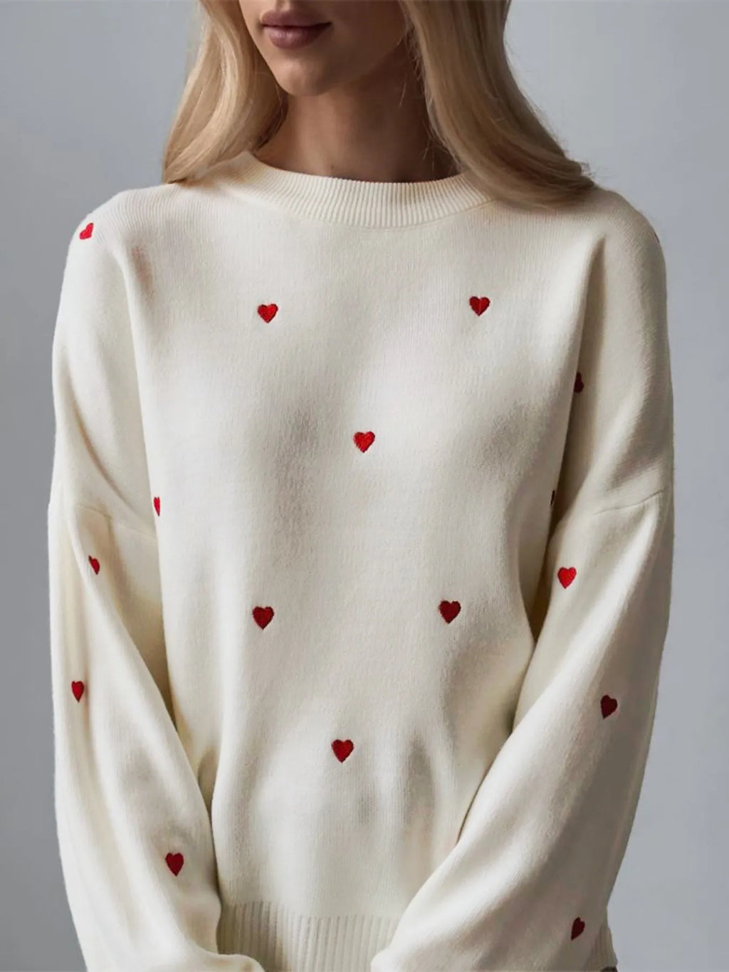 Heart-Shape Embroidery Oversized Knit Sweater Pullover
