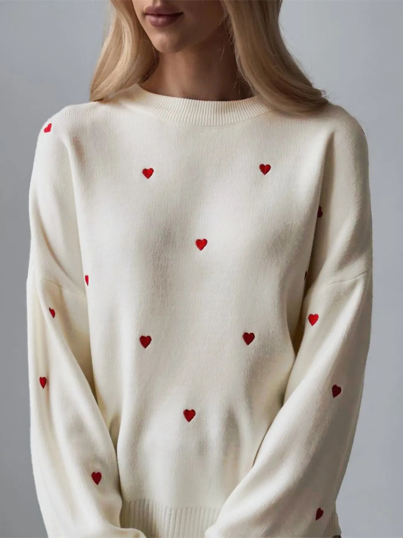 Heart-Shape Embroidery Oversized Knit Sweater Pullover