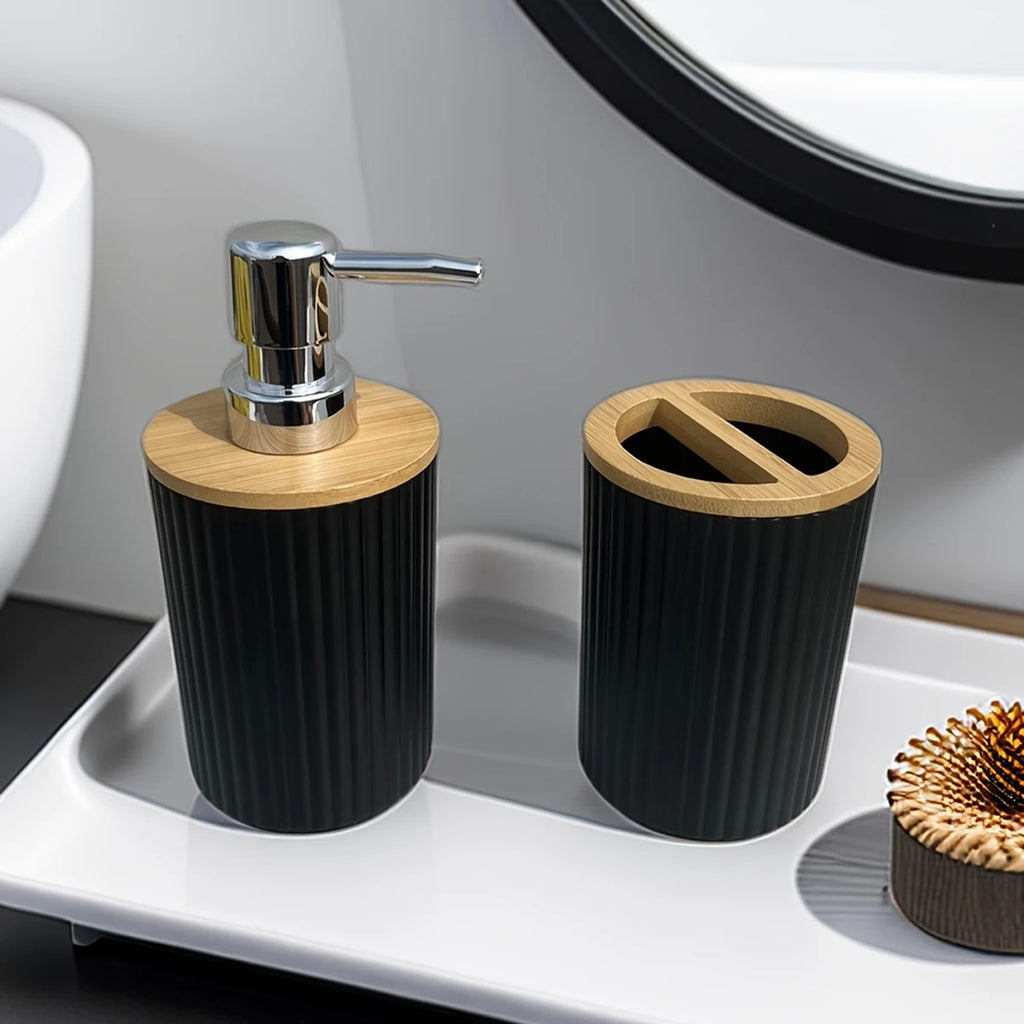 Bathroom Accessories Set Soap Dispenser Toothbrush Holder Tray