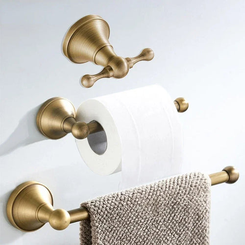 Antique Brass Bathroom Hardware Set Paper Holder Towel Ring Hook