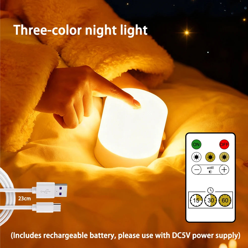 Dimmable RGB LED Night Light Rechargeable Touch Bedside Desk Lamp