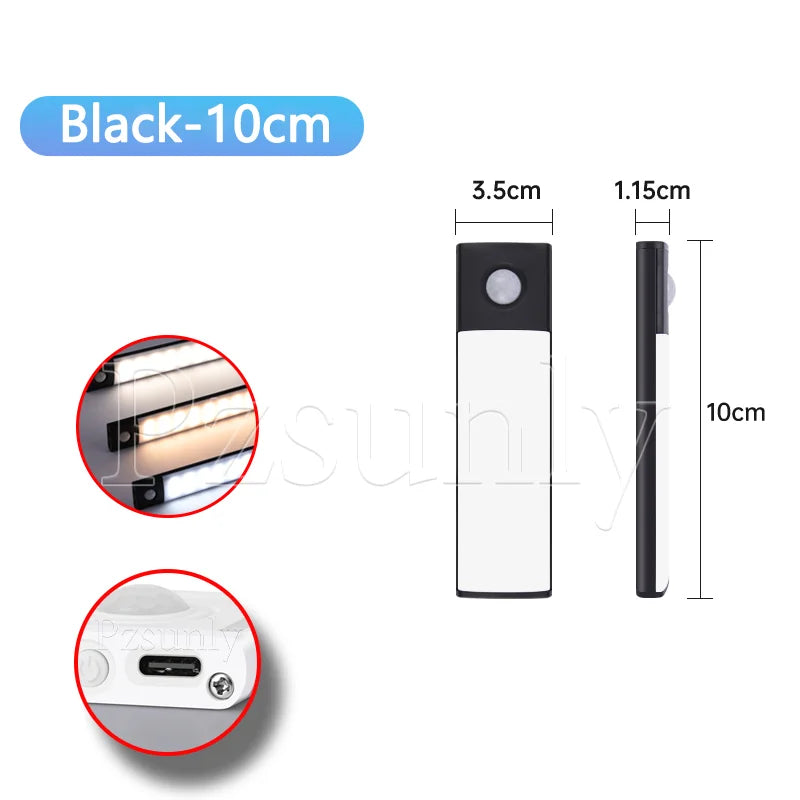 LED Motion Sensor Bar Light USB Rechargeable Cabinet Night Light