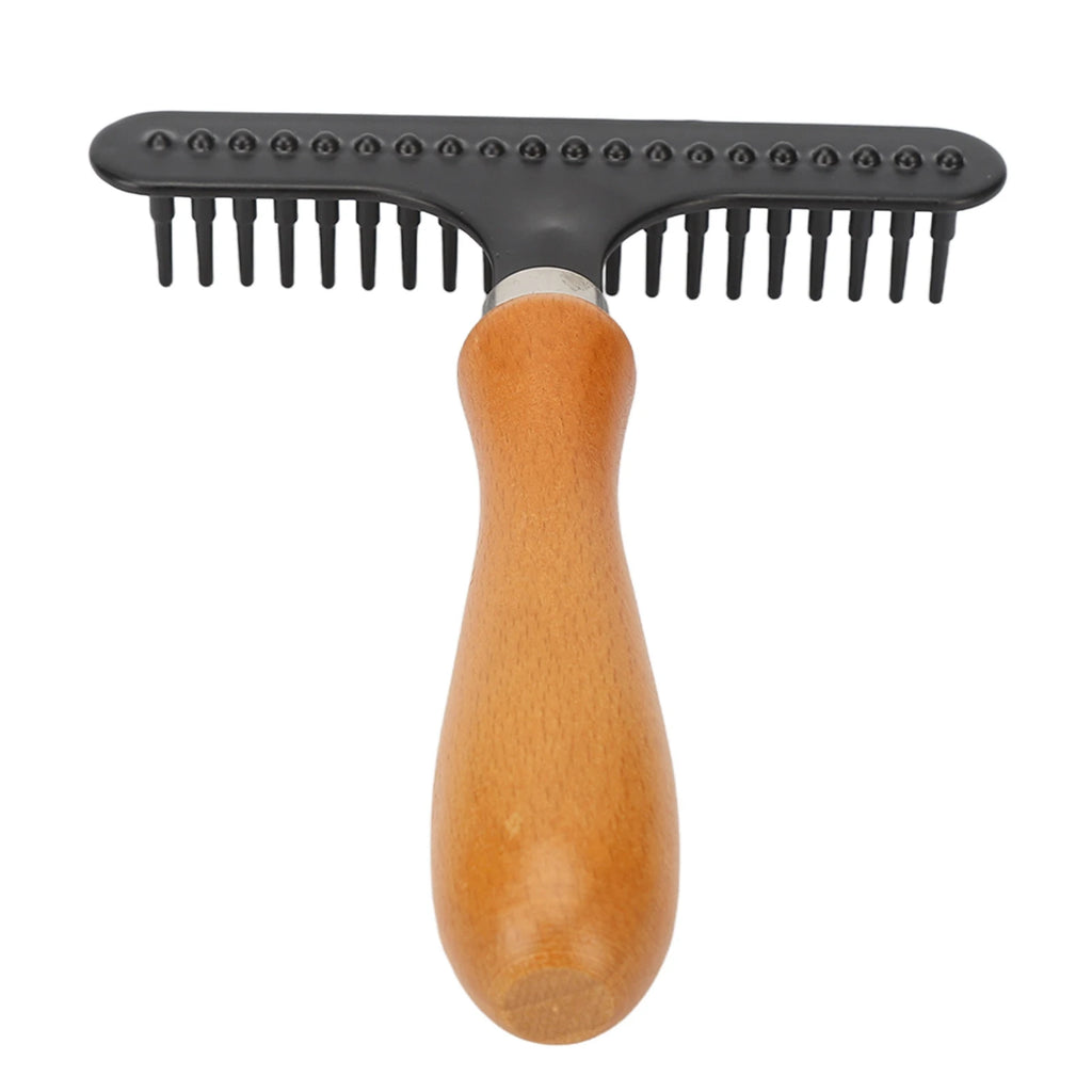 Pet Grooming Rake Brush Wooden Handle Deshedding Comb for Dogs and Cats
