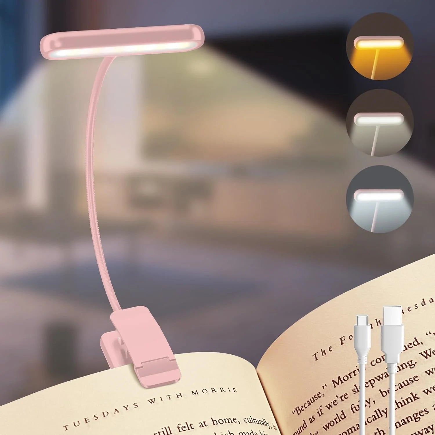 USB Rechargeable LED Book Light Clip On Reading Lamp