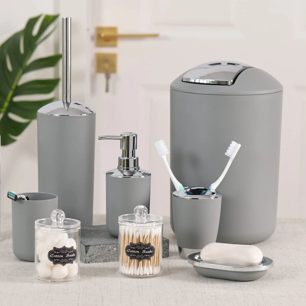 8 Piece Bathroom Accessories Set Trash Can Soap Dispenser Holder