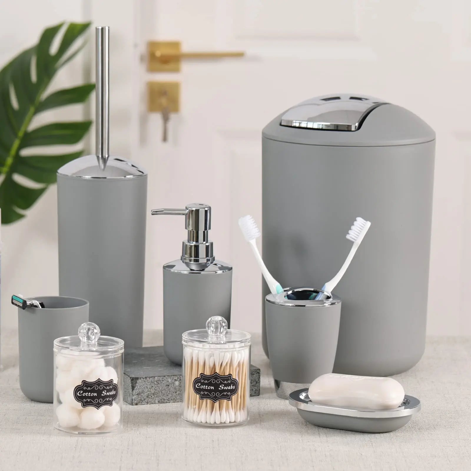 8 Piece Bathroom Accessories Set Trash Can Soap Dispenser Holder