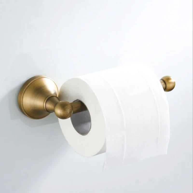 Antique Brass Bathroom Hardware Set Paper Holder Towel Ring Hook