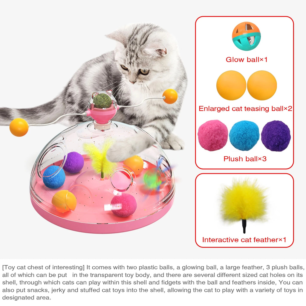 Interactive Cat Puzzle Toy Spinning Track Ball and Feather Teaser