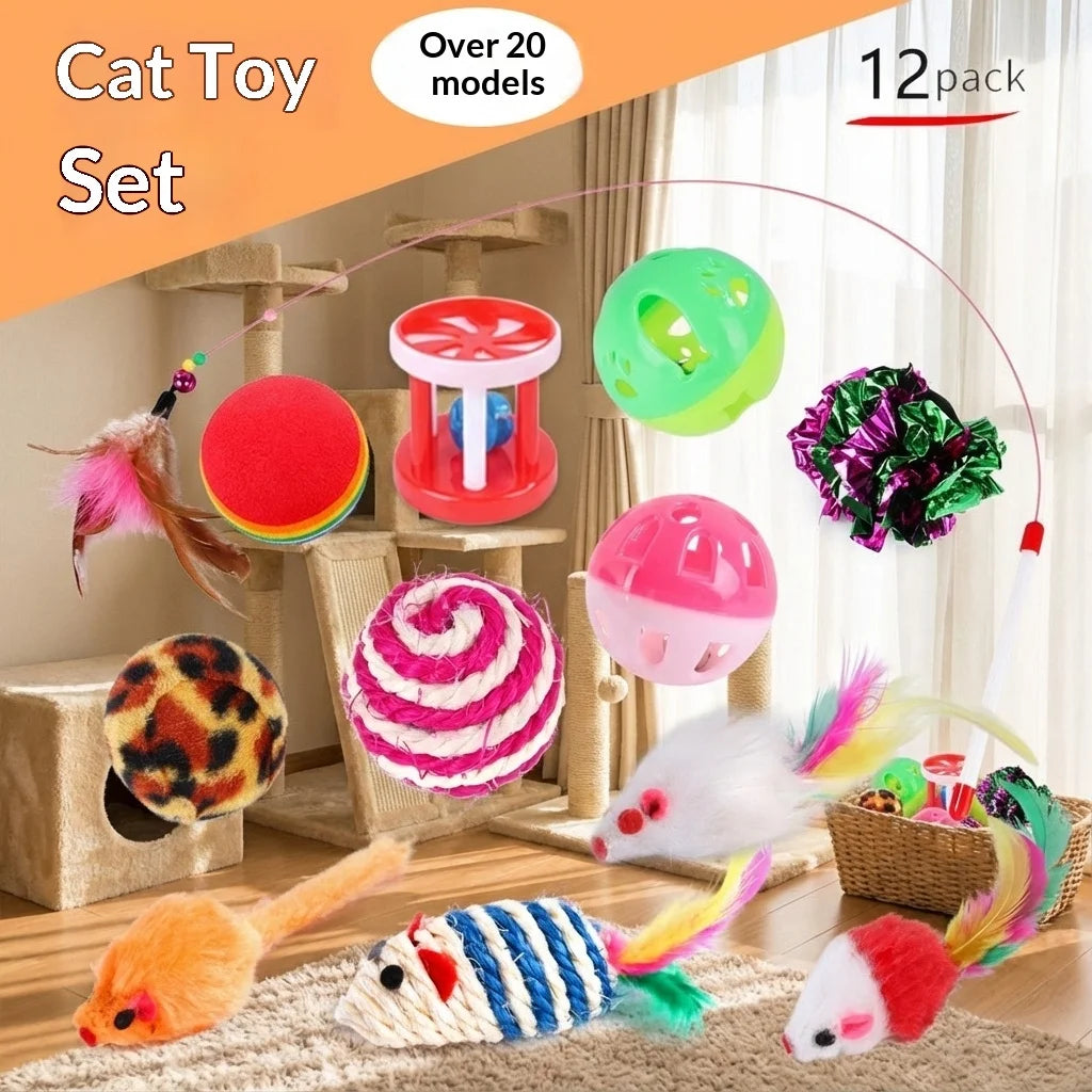 Interactive Cat Toy Set Teaser Wand and Plush Mouse for Kittens
