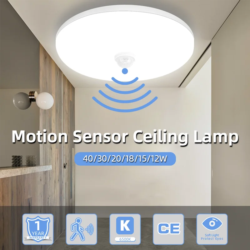 LED Ceiling Light with Motion Sensor 12W–40W Entrance Corridor Lamp