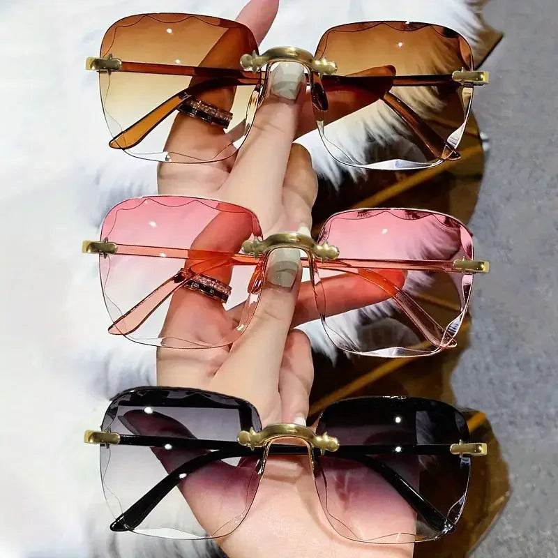3PCS Square Rimless Sunglasses UV400 Designer Shades for Women and Men