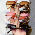 3PCS Square Rimless Sunglasses UV400 Designer Shades for Women and Men