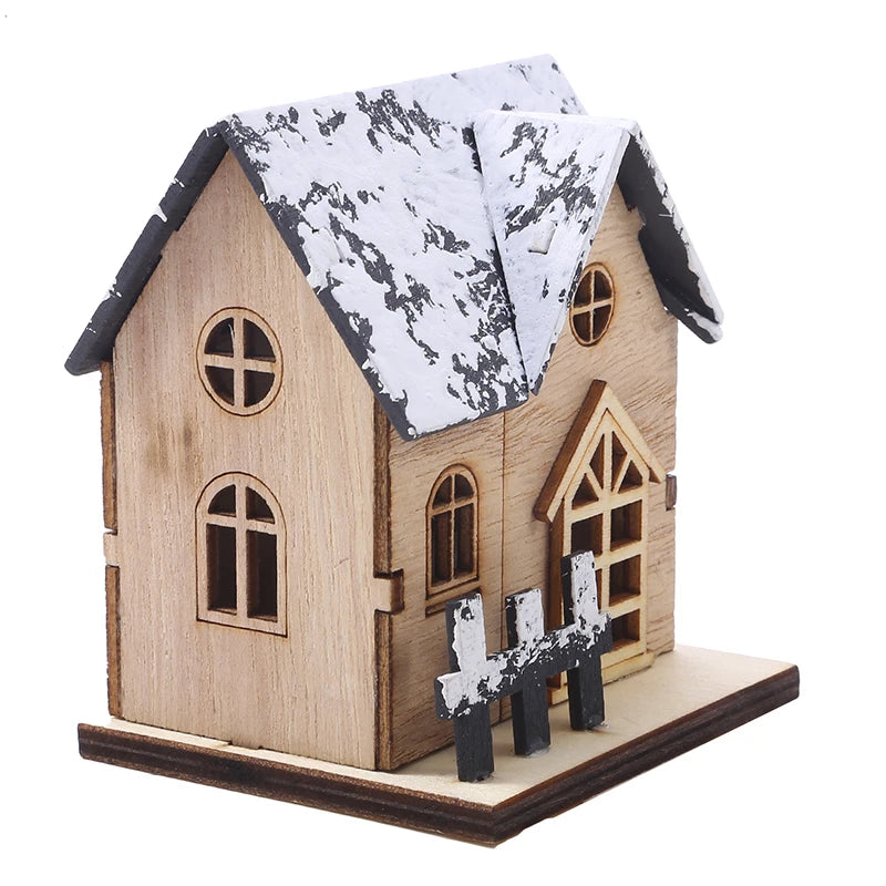 LED Wooden Christmas House Desktop Decoration Holiday Home Decor