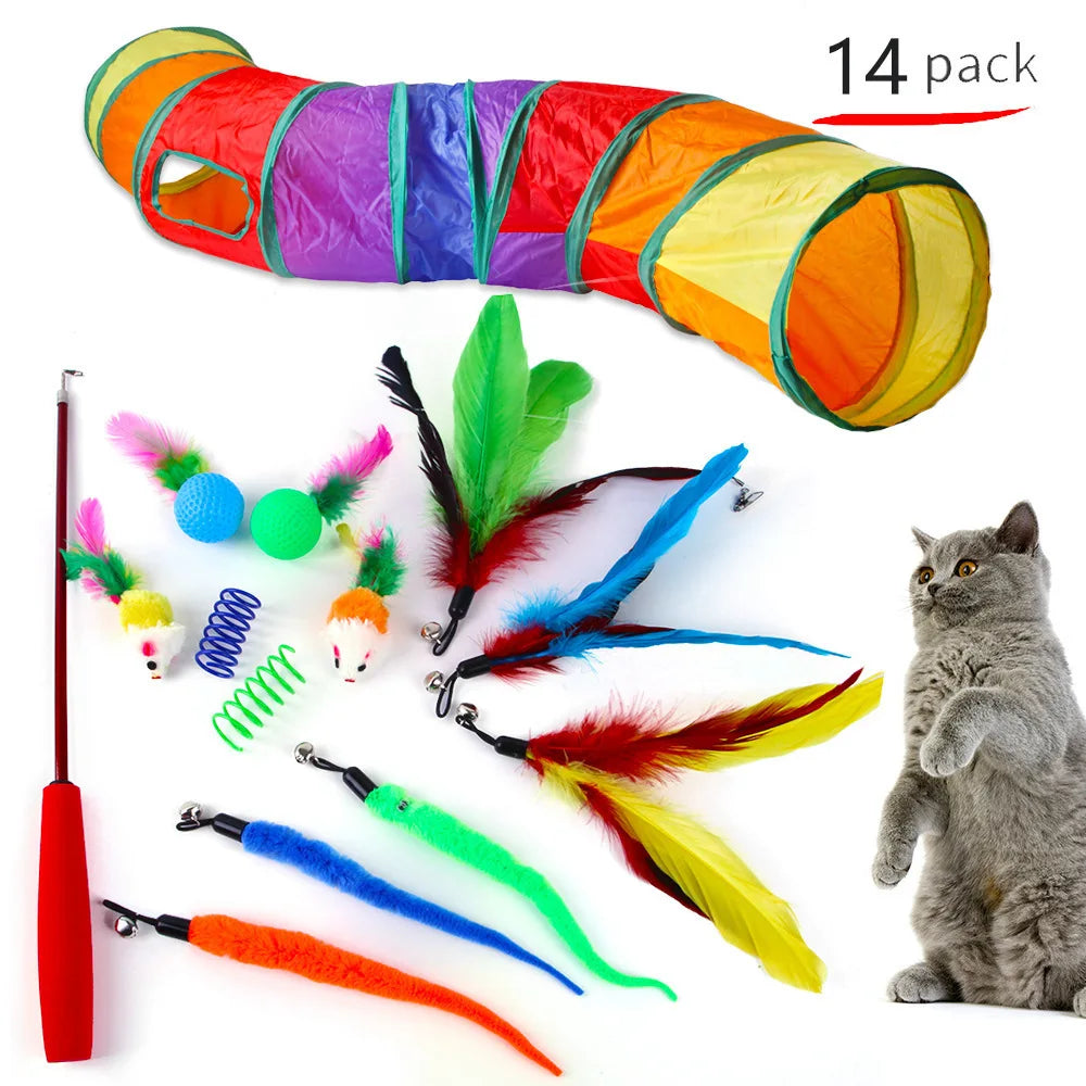 Interactive Cat Toy Set Teaser Wand and Plush Mouse for Kittens