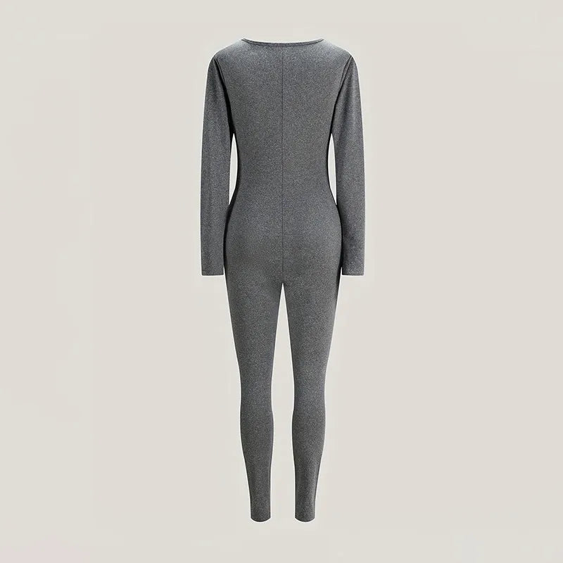 Womens Long Sleeve Bodycon Jumpsuit Zipper Fitness Yoga Romper