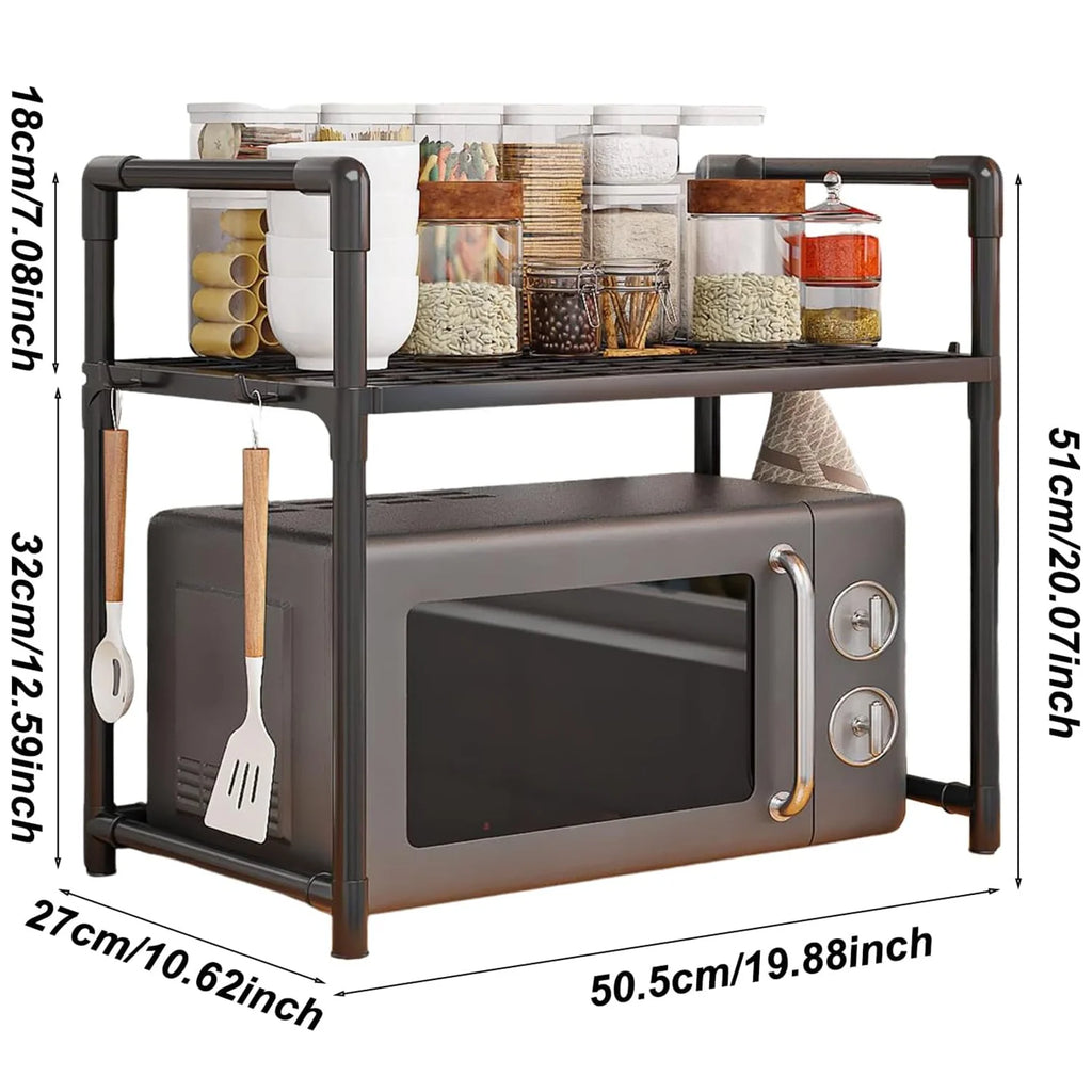 Kitchen Storage Rack Microwave Shelf Countertop Organizer with Hooks