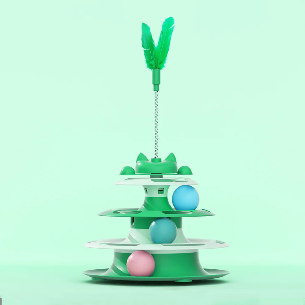 Interactive Cat Turntable Toy with Teaser Wand and Balls