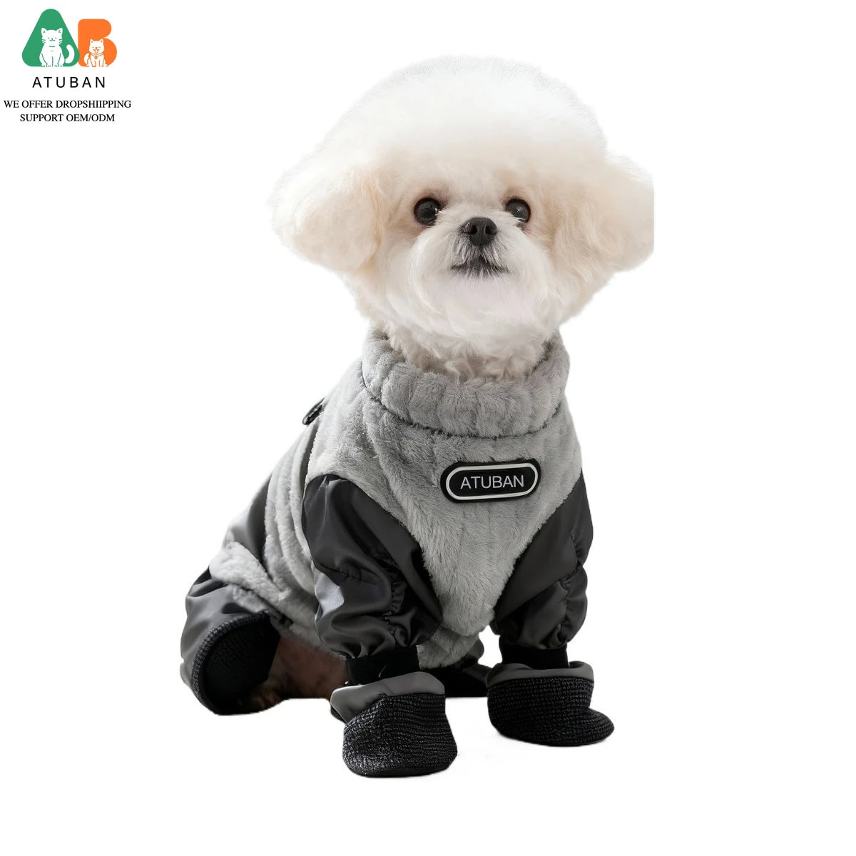 ATUBAN Warm Fleece Dog Winter Coat Windproof Jacket with Built in Harness