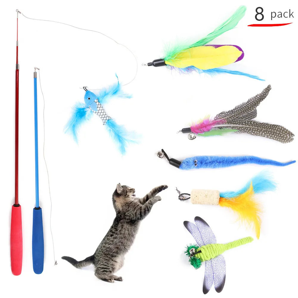 Interactive Cat Toy Set Teaser Wand and Plush Mouse for Kittens